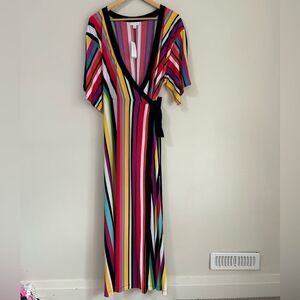 NWT New York & Company Multicolor Sheer Wrap Maxi Dress
